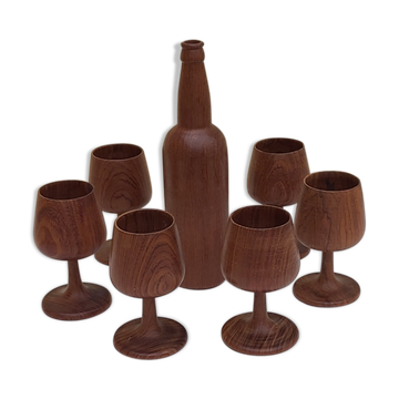 Service bouteille et verre teck scandinave