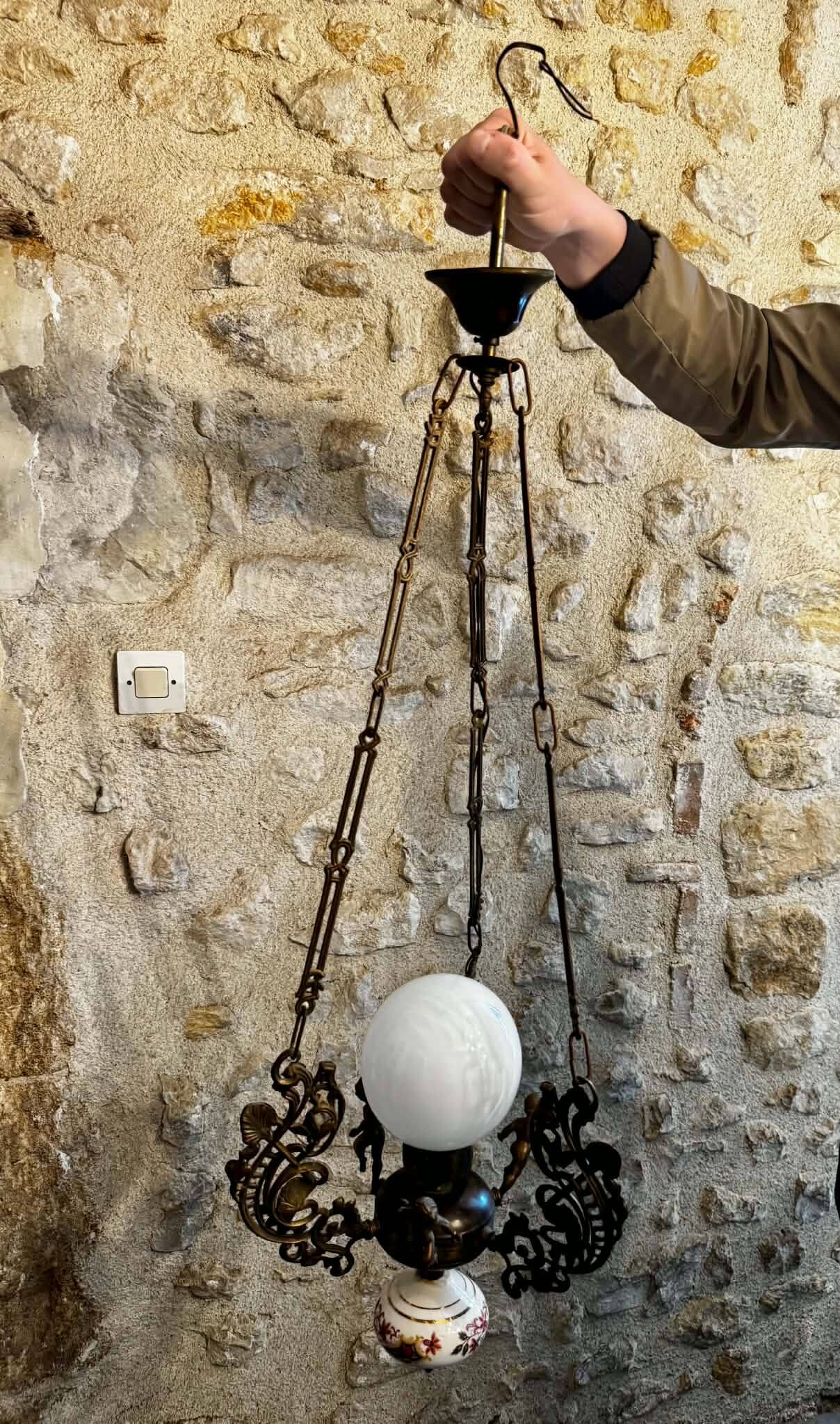 Bronze and porcelain Art Nouveau chandelier