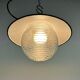 Industrial porcelain red enamel pendant light with ribbed clear glass, 1970s
