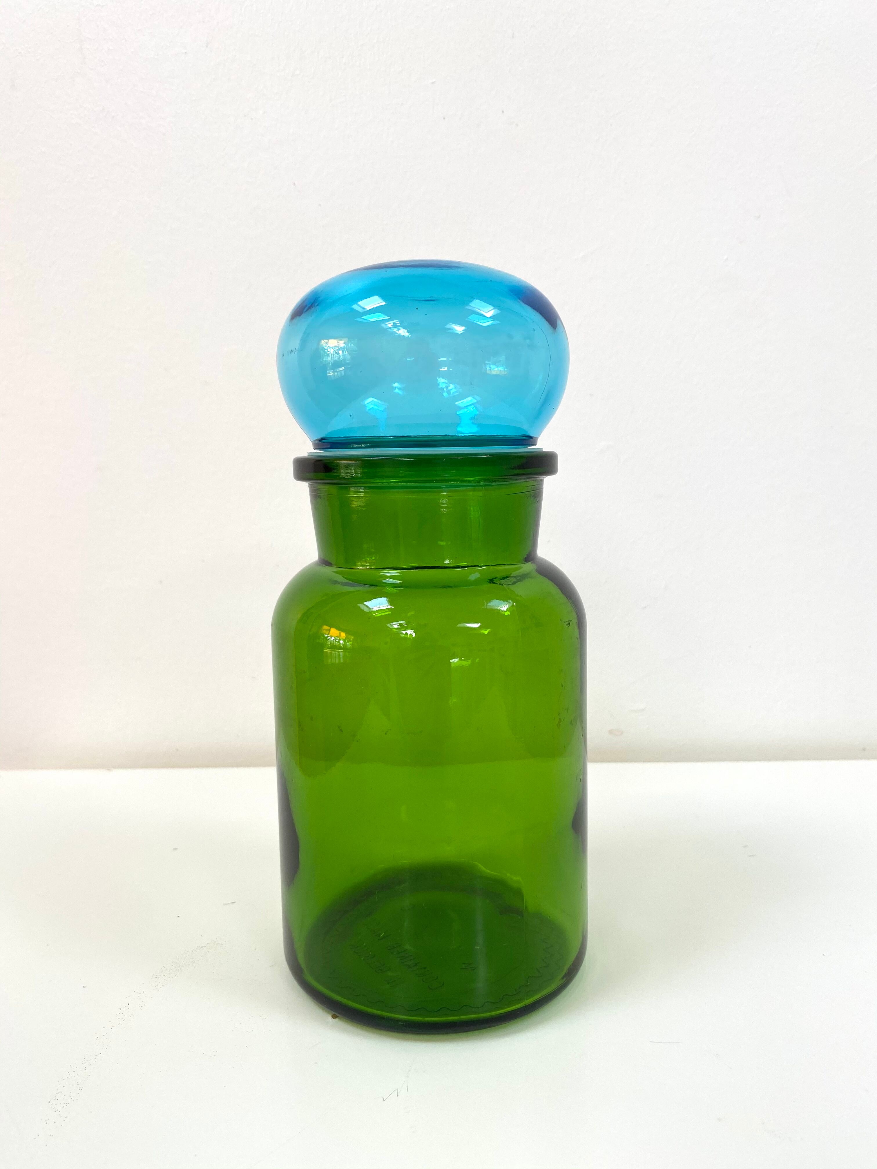 Bocal vase vintage en verre vert et bleu
