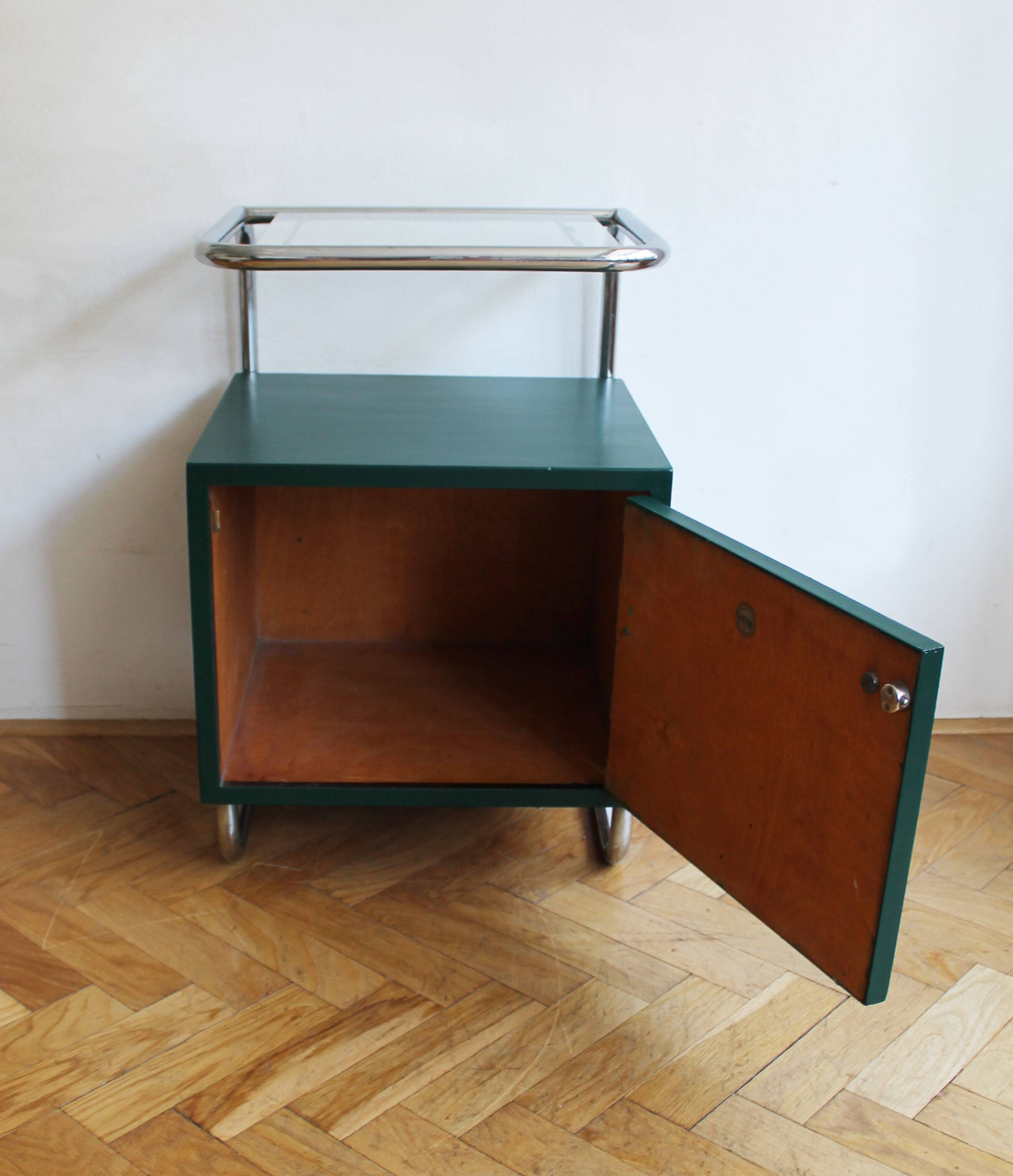 Bauhaus Style Tubular Steel Bedside Cabinet, Czechoslovakia 1940s