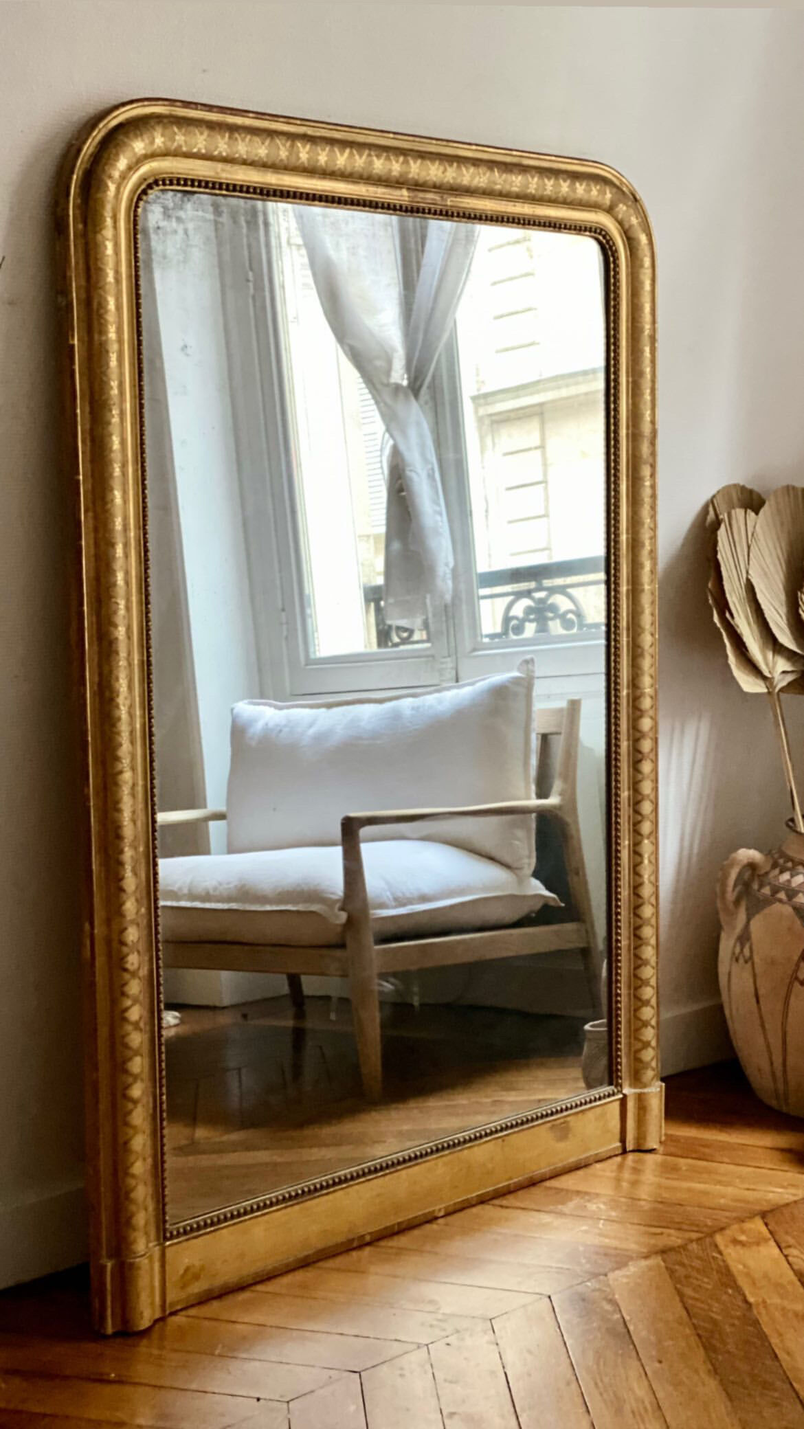 Old mirror louis philippe gilded rare gold leaf carved fireplace  109x152cm
