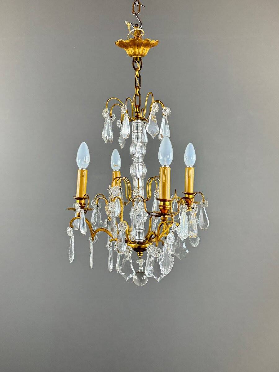 Lustre en cristal et bronze doré, début XXe siècle