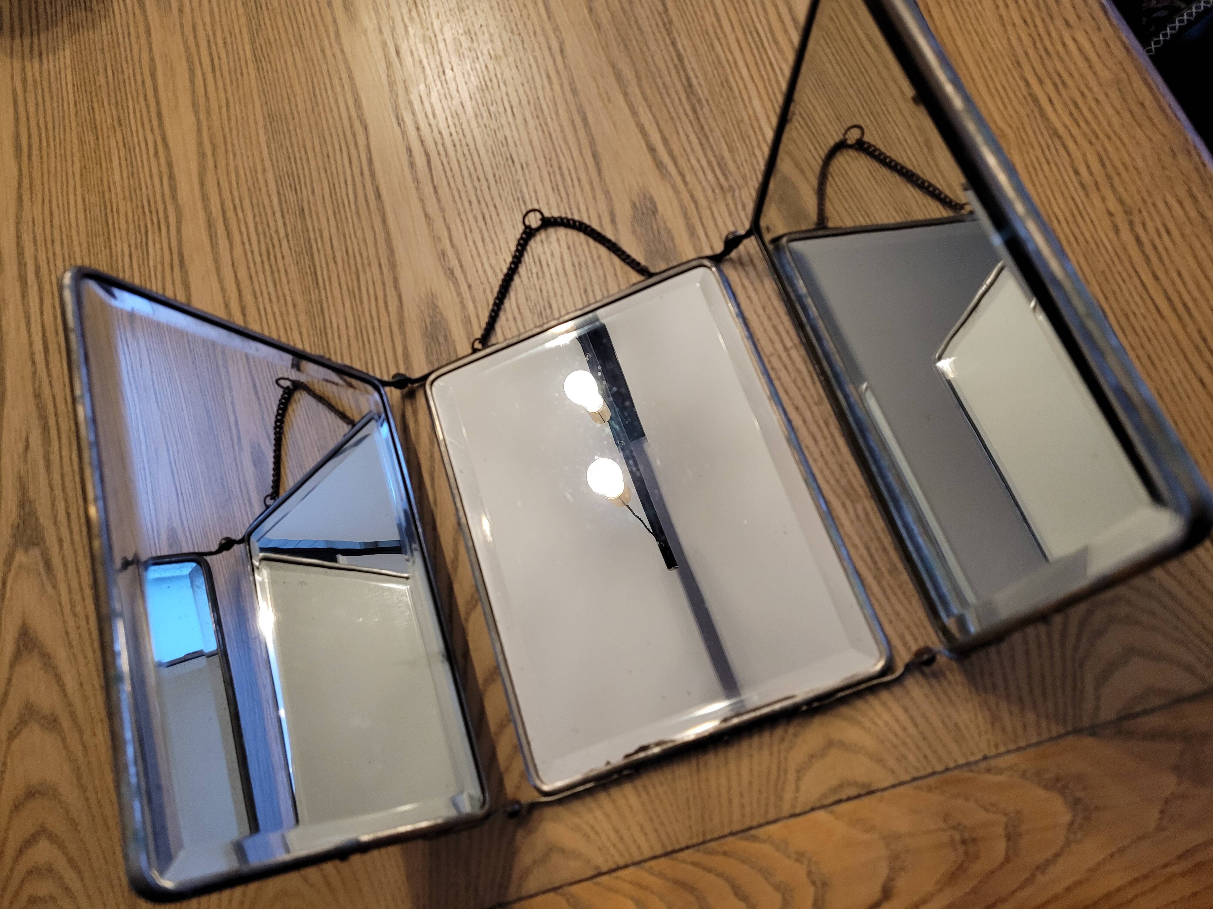 Old beveled triptych barber mirror 60x25cm