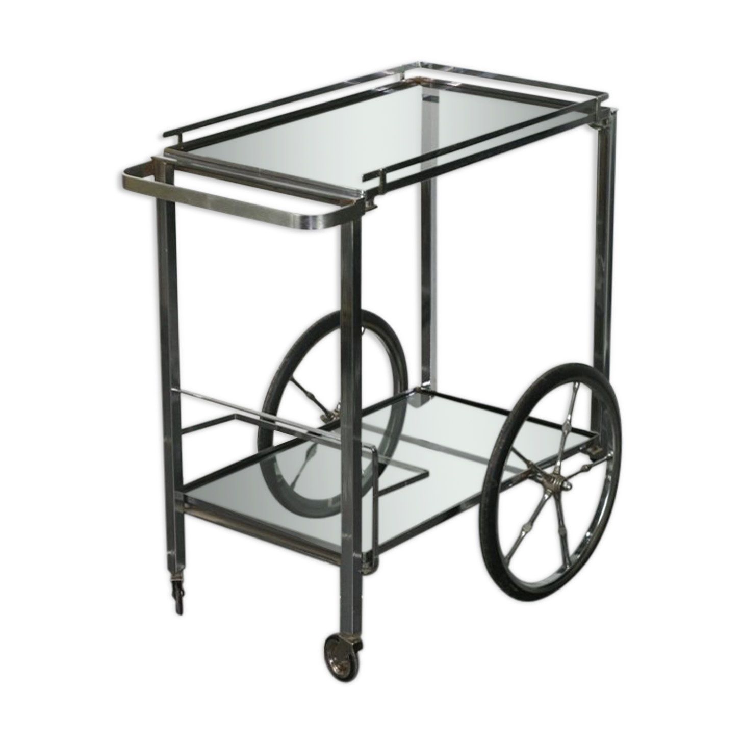 Furniture serves chrome metal and stainless steel 1960s rolling bar