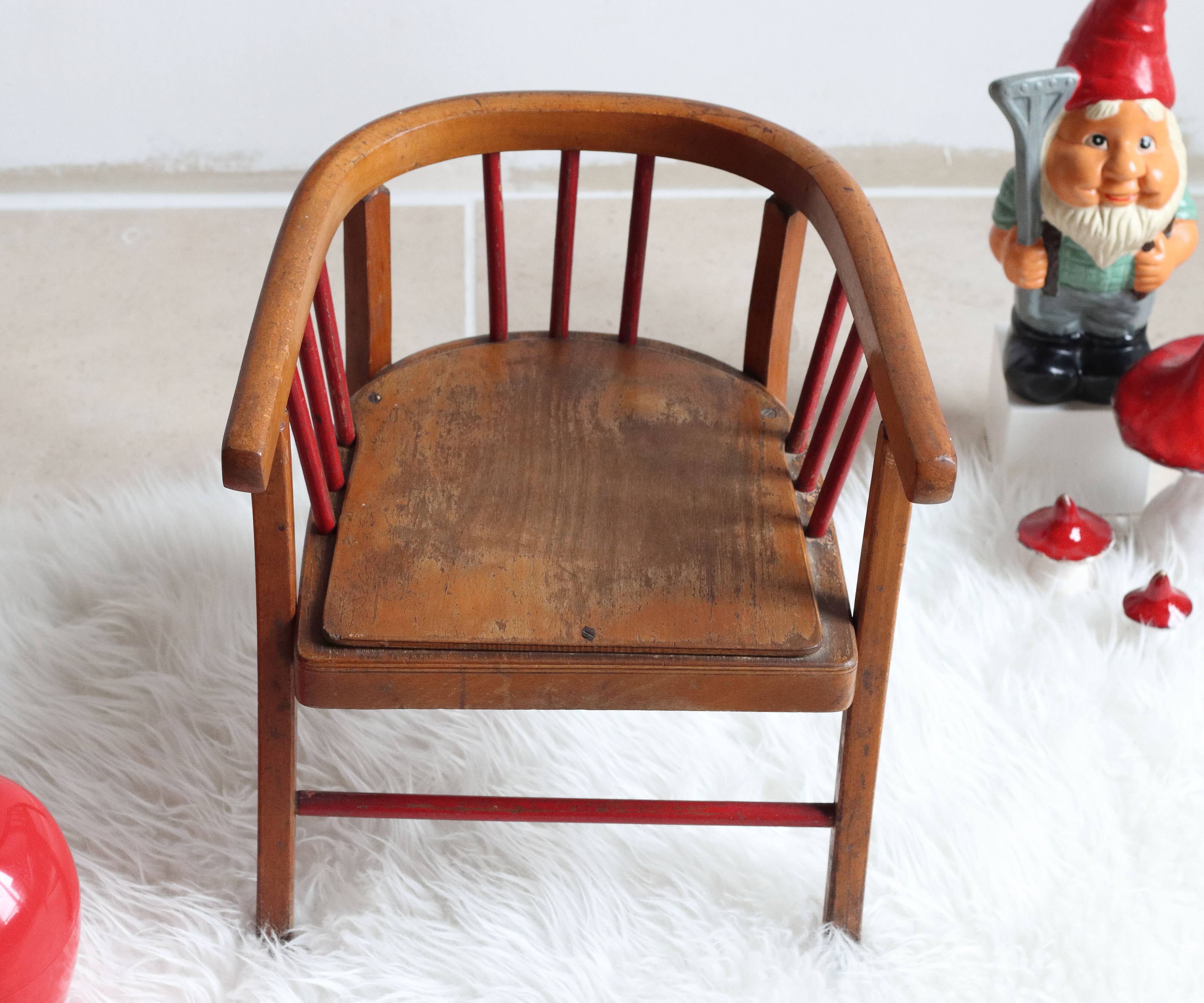 Vintage Baumann wooden children's chair/armchair with bars, 1950s