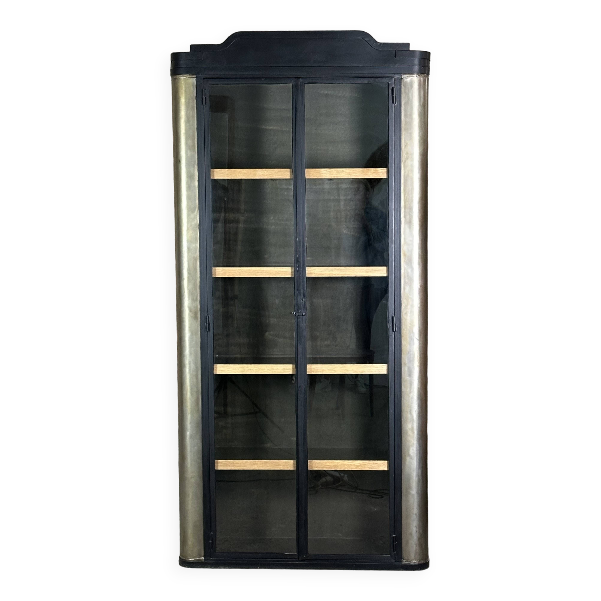 Bibliothèque /meuble de rangement en acier patiné et noire 1980