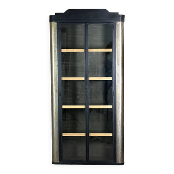 Bibliothèque /meuble de rangement en acier patiné et noire 1980