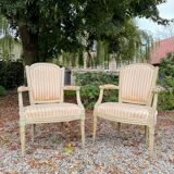 Jean Paul-françois Paire De Fauteuils En Bois Laqué D’époque Louis XVI XVIII Eme Siècle