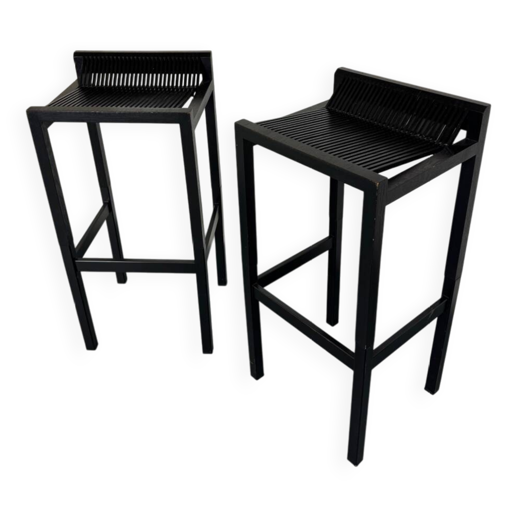 2 Modernist black Wood and Steel Bar Stools by Ruud Jan Kokke, 1980s