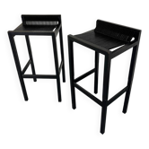 2 tabourets de bar modernistes en bois noir et acier par Ruud Jan Kokke, années 1980