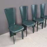 Vintage green leather dining chairs, 1980s - set of 4
