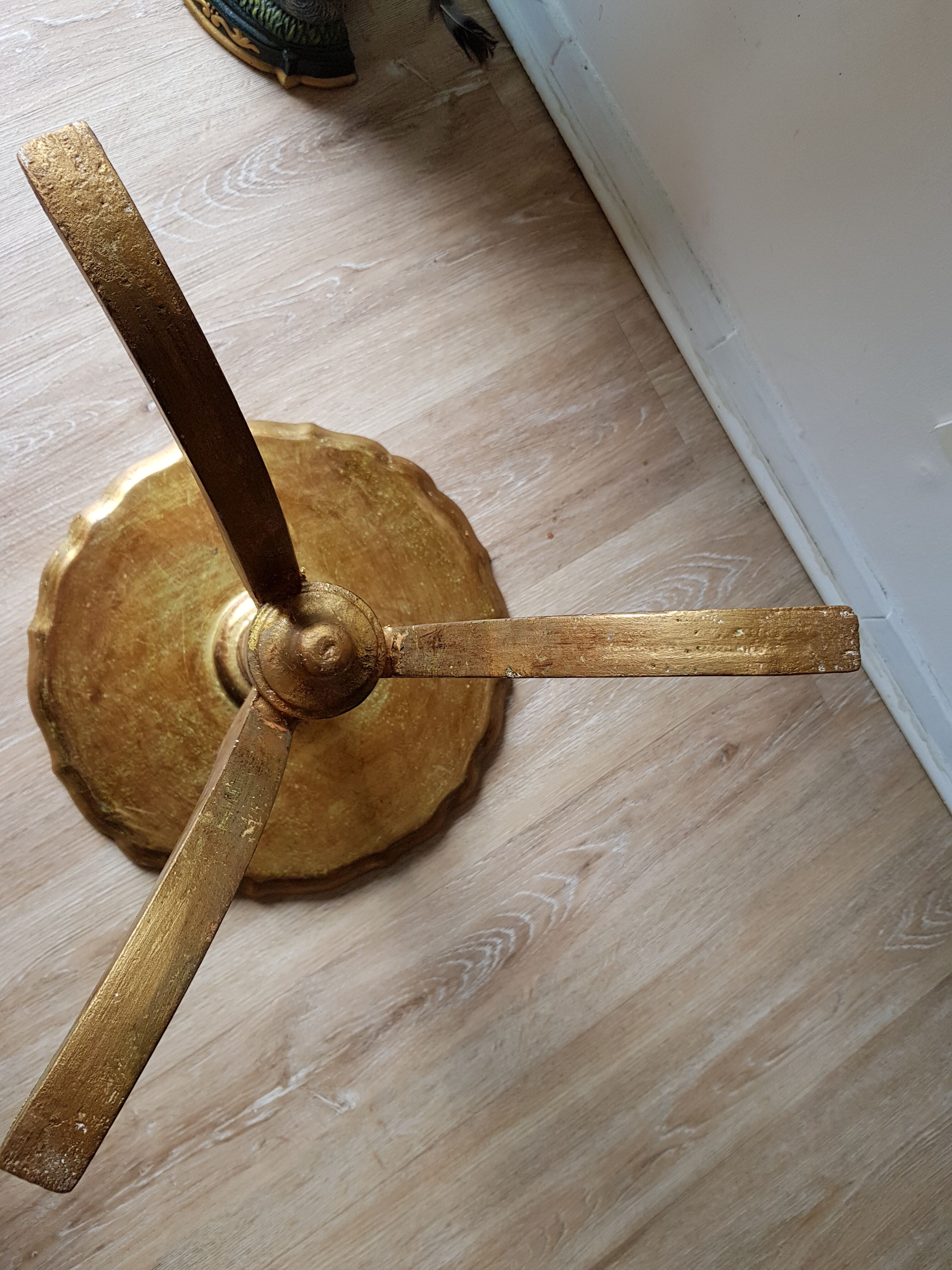 Golden wood tripod pedestal table