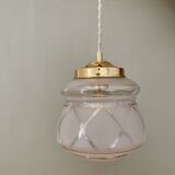 Suspension globe vintage art déco blanc et doré