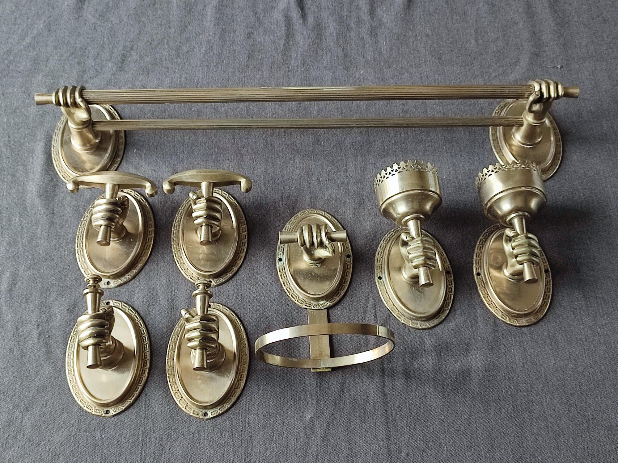 Ensemble de support salle de bain en métal et bronze vintage