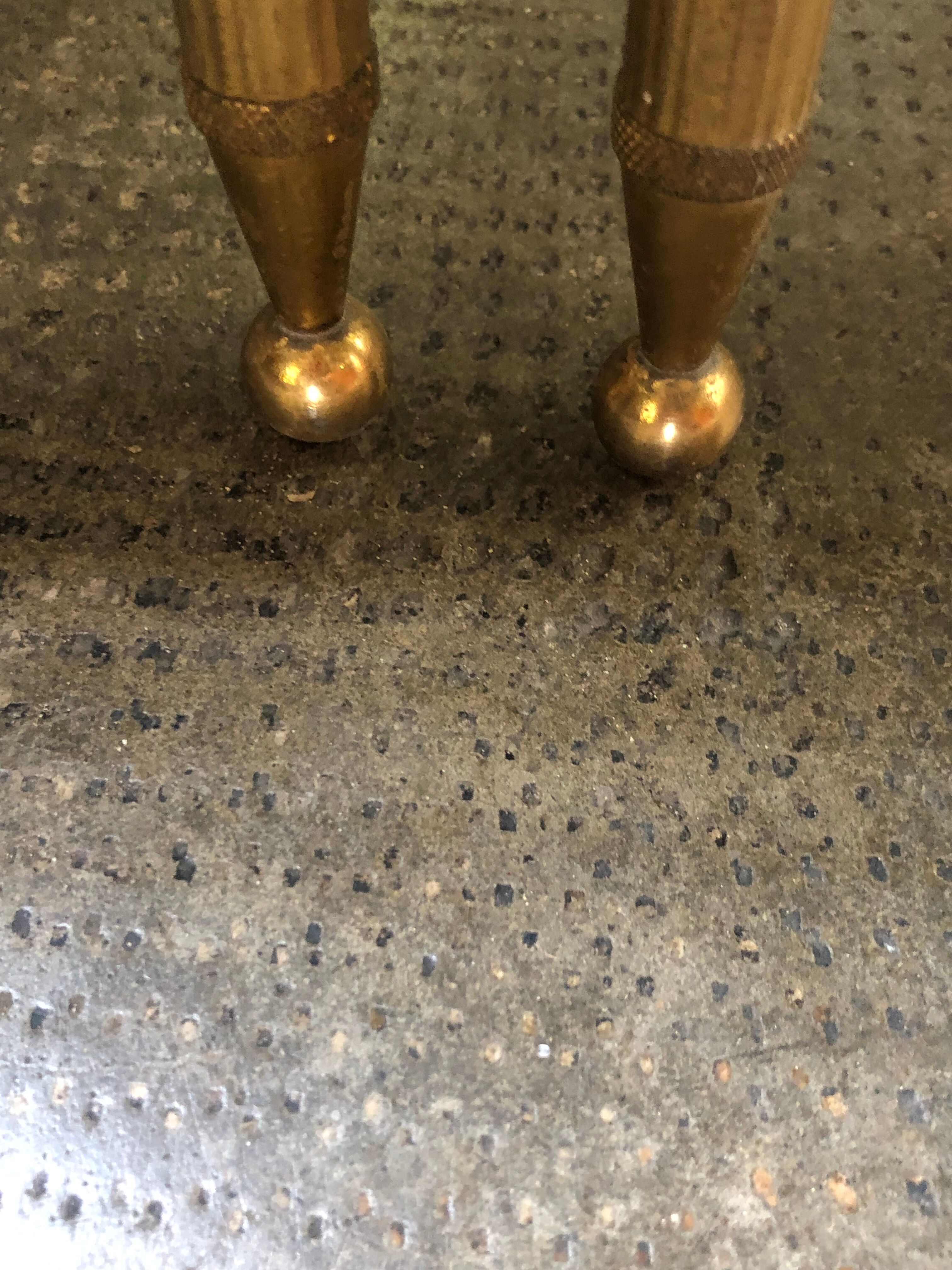 Pair of vintage brass and green marble side tables