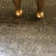 Pair of vintage brass and green marble side tables