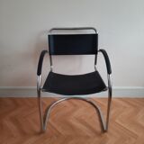 Pair of leather and chrome armchairs made in italy 70s-80s
