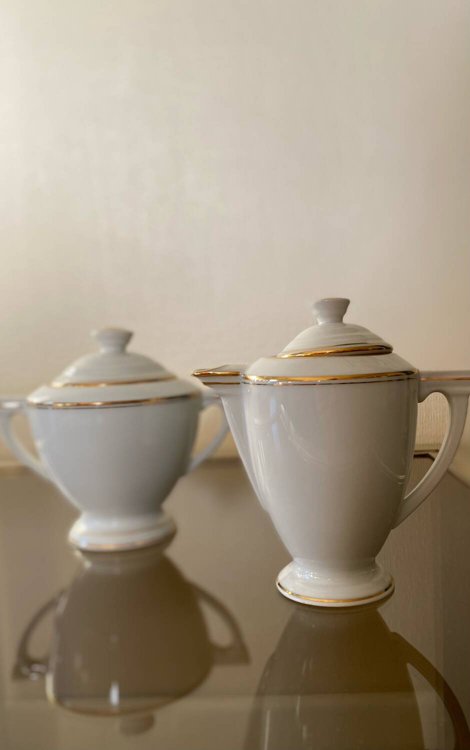 Sugar bowl and milk jug in Pallas Limoge porcelain