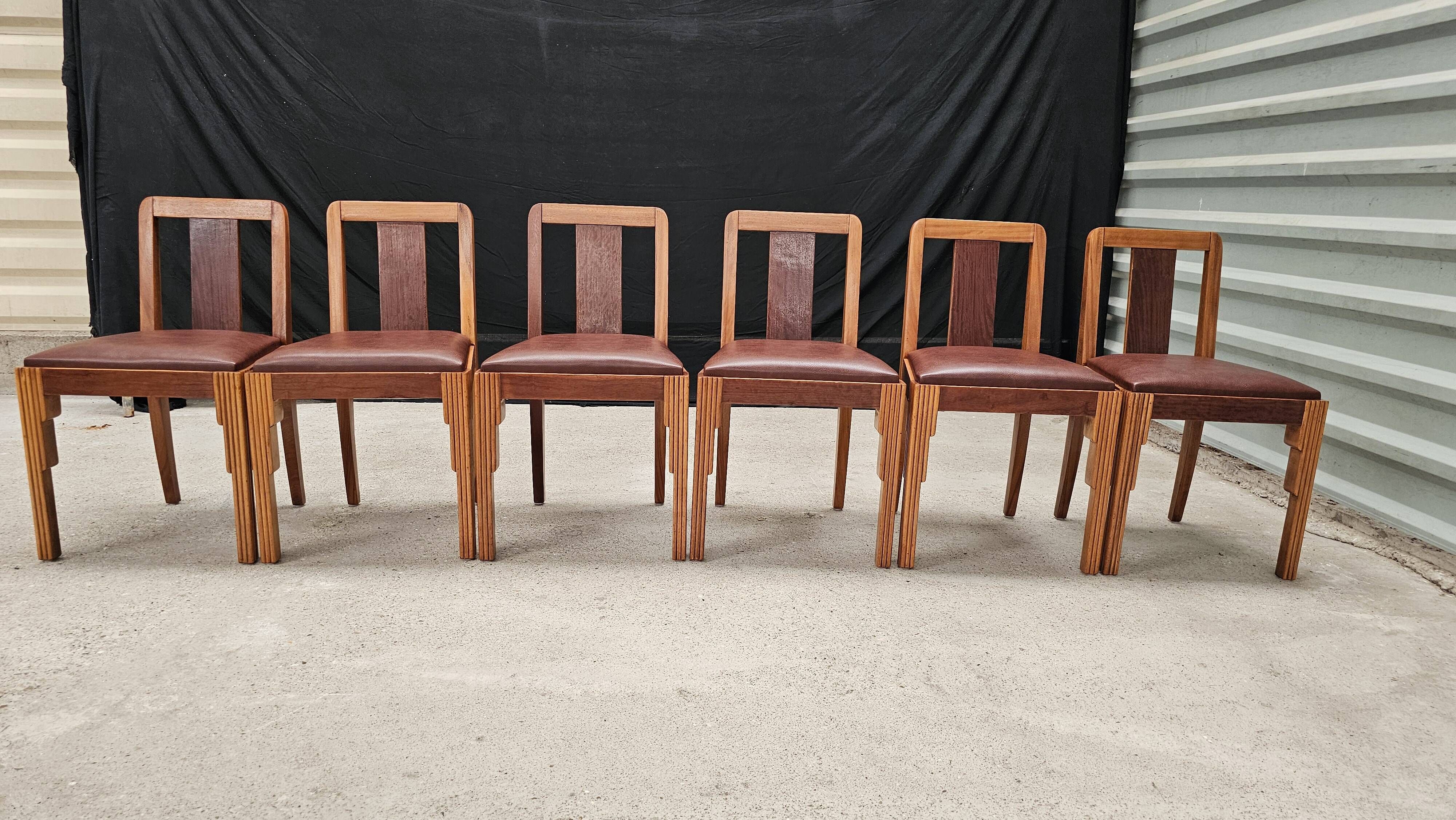 Lot of table and 6 Art Deco chairs from Saddier & fils