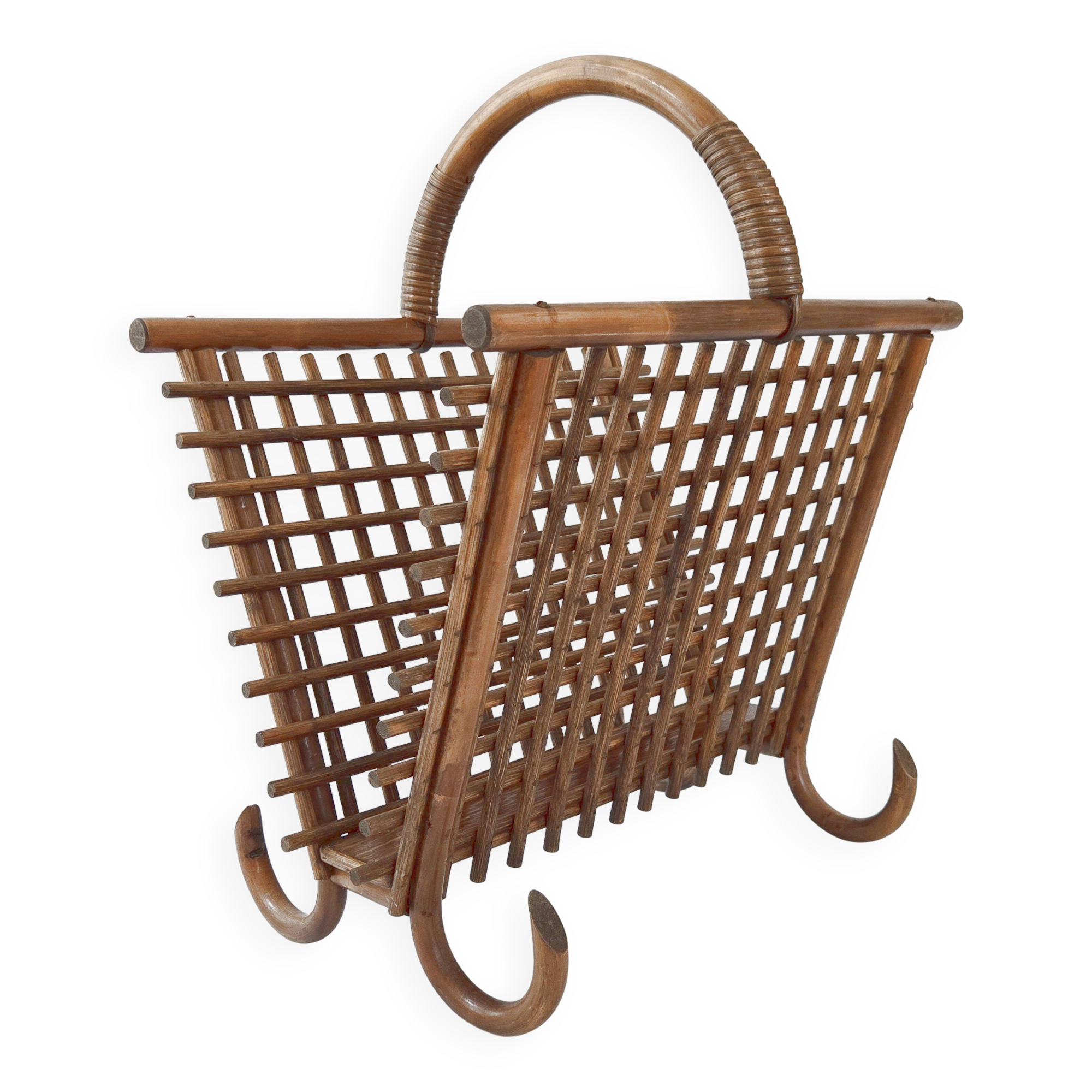 Vintage bamboo & rattan magazine rack 1960