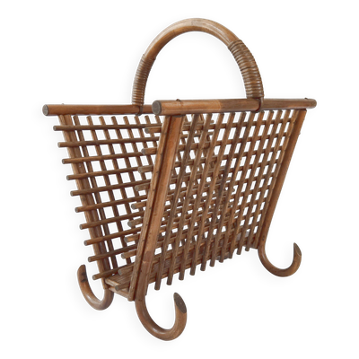 Porte-revues vintage en bambou & rotin 1960