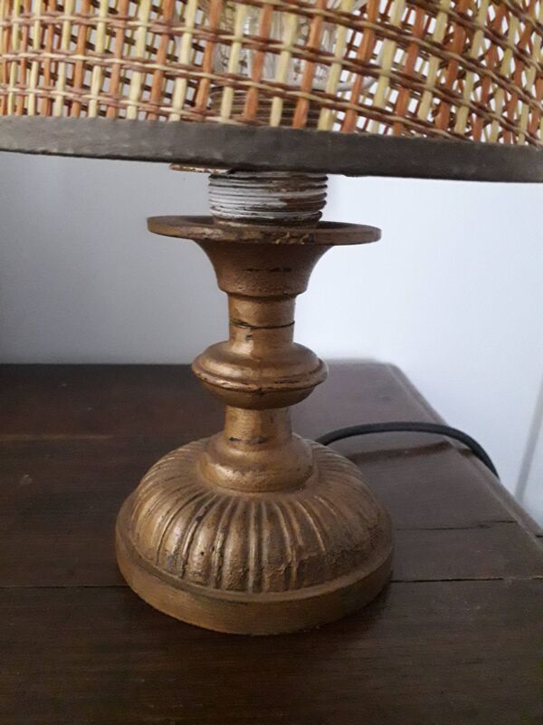 Lampe métallique vintage avec son abat-jour canné