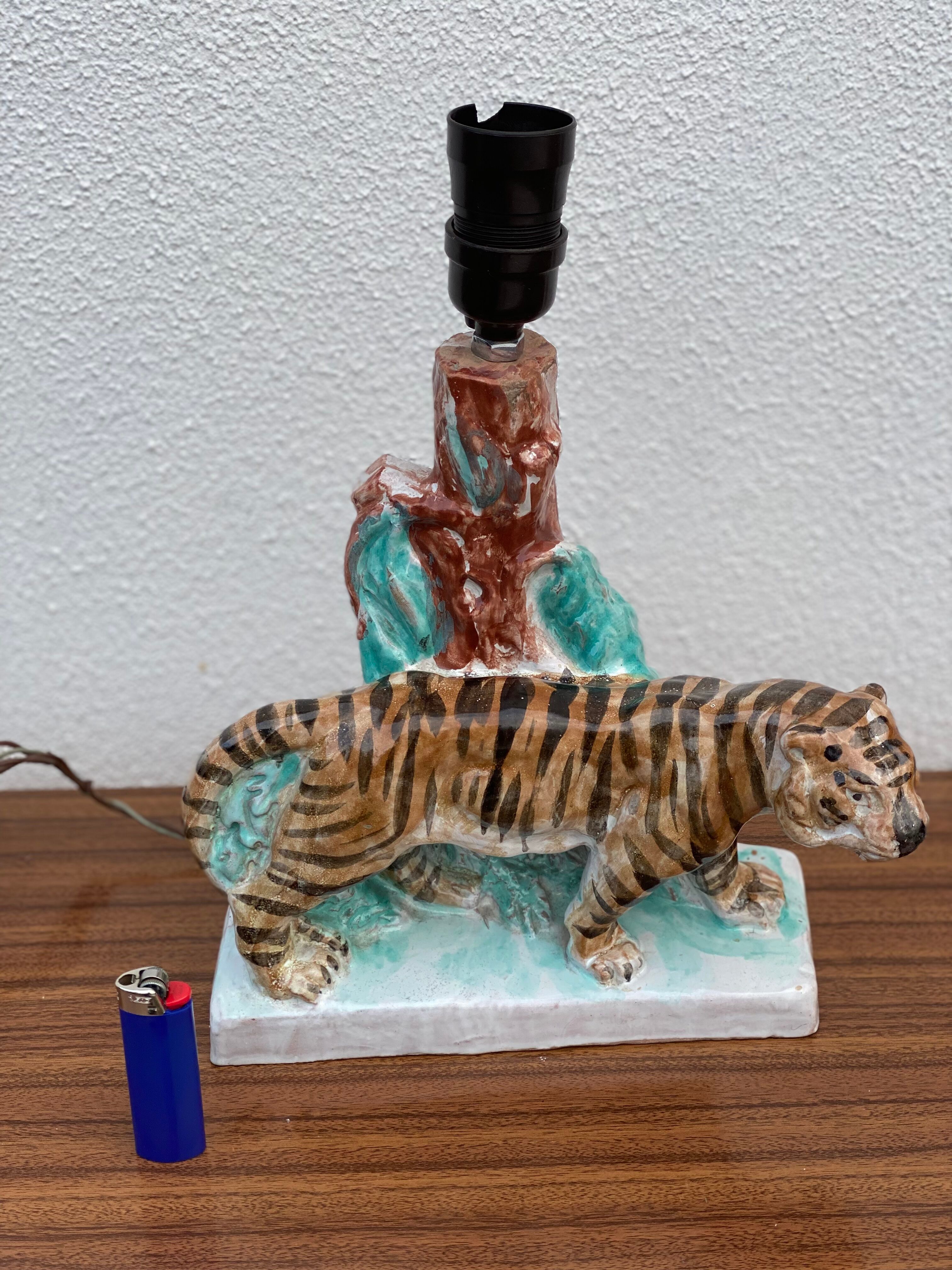 Vintage ceramic tiger lamp