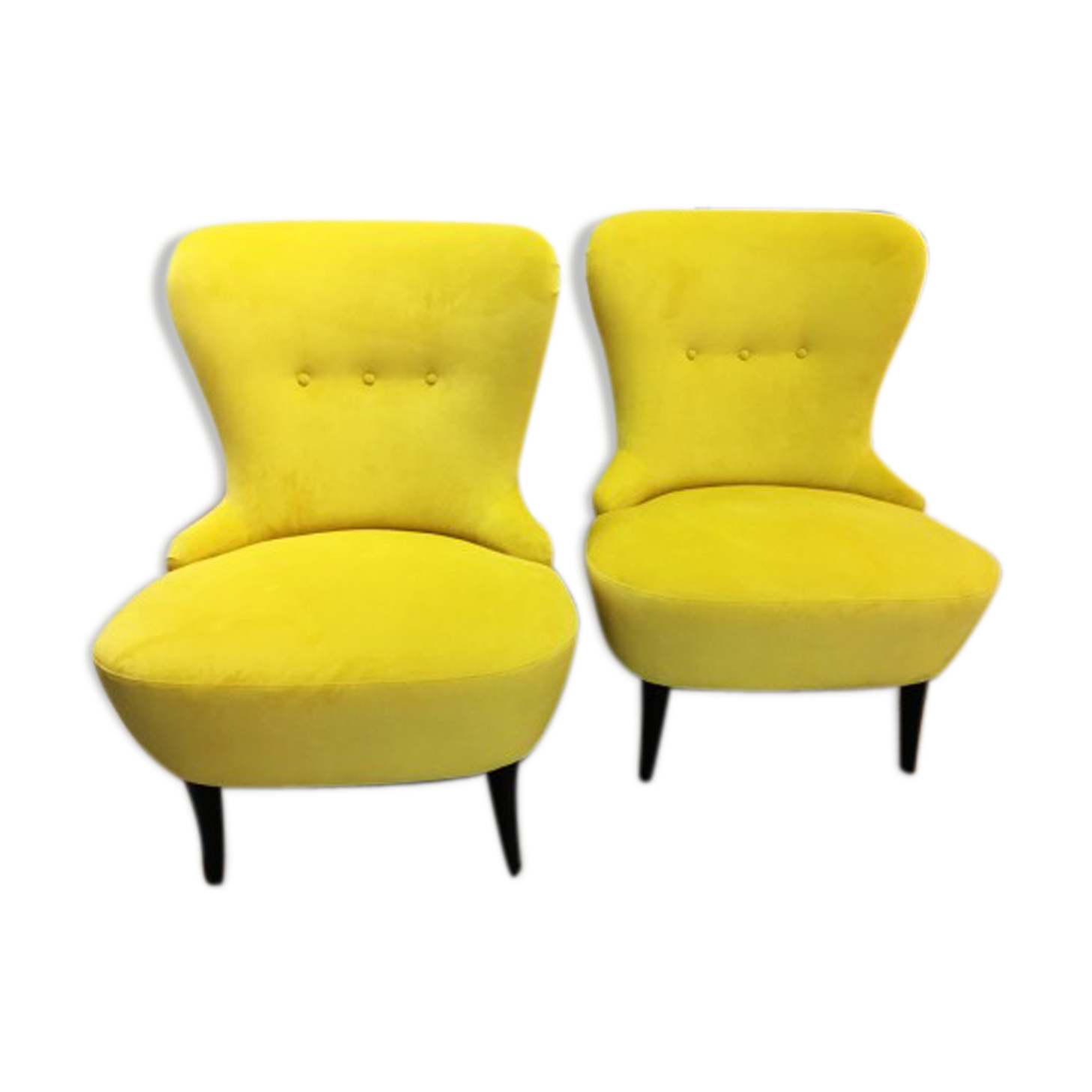 Pair of antiques restored  chairs in yellow  fabric
