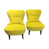 Paire de chaises restaurées d’antiquités en tissu jaune