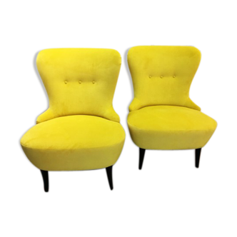 Pair of antiques restored  chairs in yellow  fabric