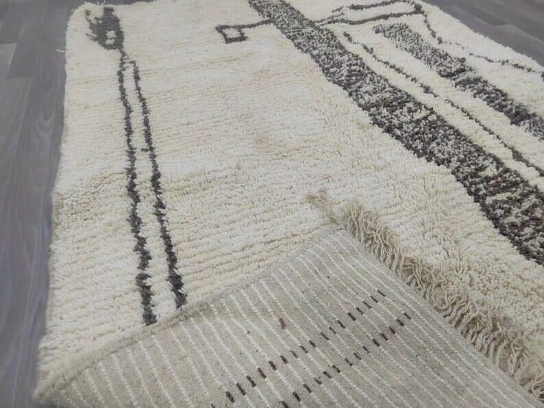 Traditional handmade natural wool Berber rug 2/3 m