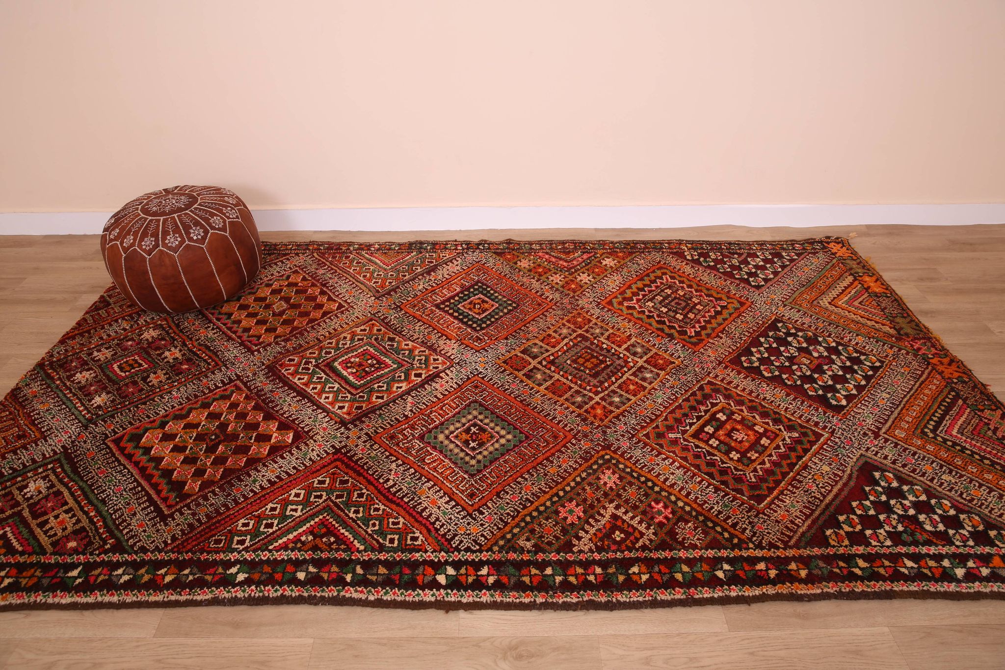 Burgundy Vintage Moroccan Rug 168 x 297 cm, Berber Wool Rug, Handmade Rug