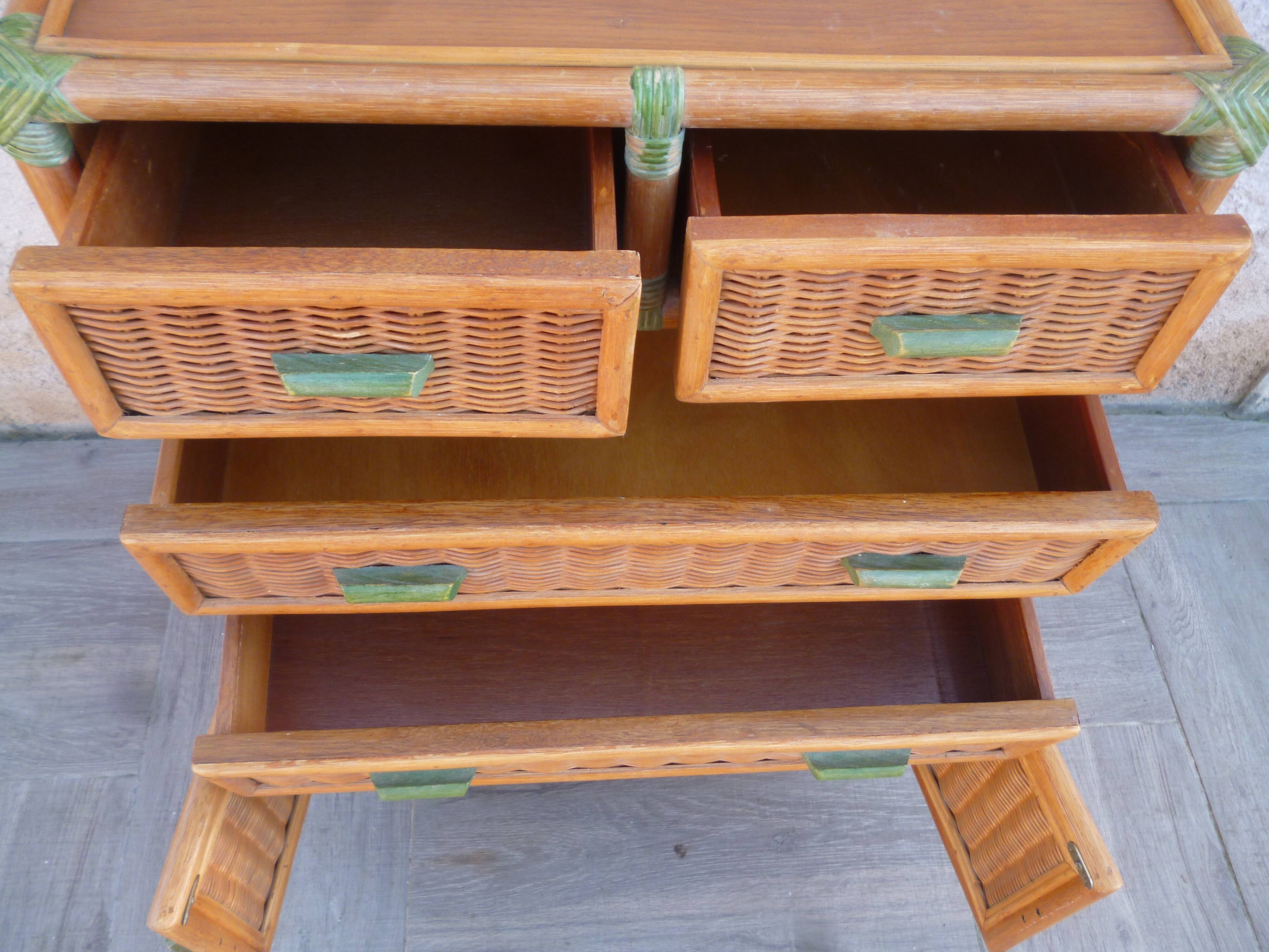 Commode bambou rotin vintage