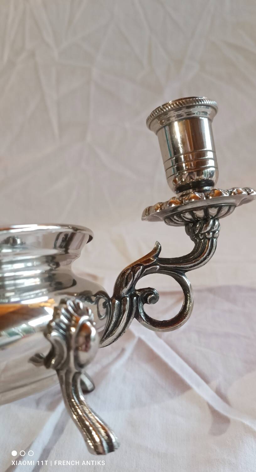 Silver-plated candlestick burns scented oil, Art Nouveau style, late 19th century.