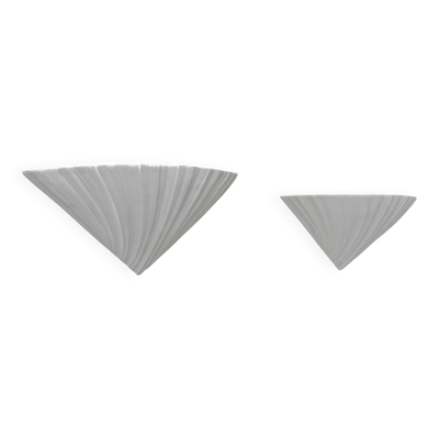 Paire d’applique vintage coquillage, plâtre blanc mat, France, 1970