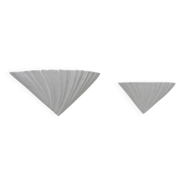 Pair of vintage seashell wall sconces, matte white plaster, France, 1970