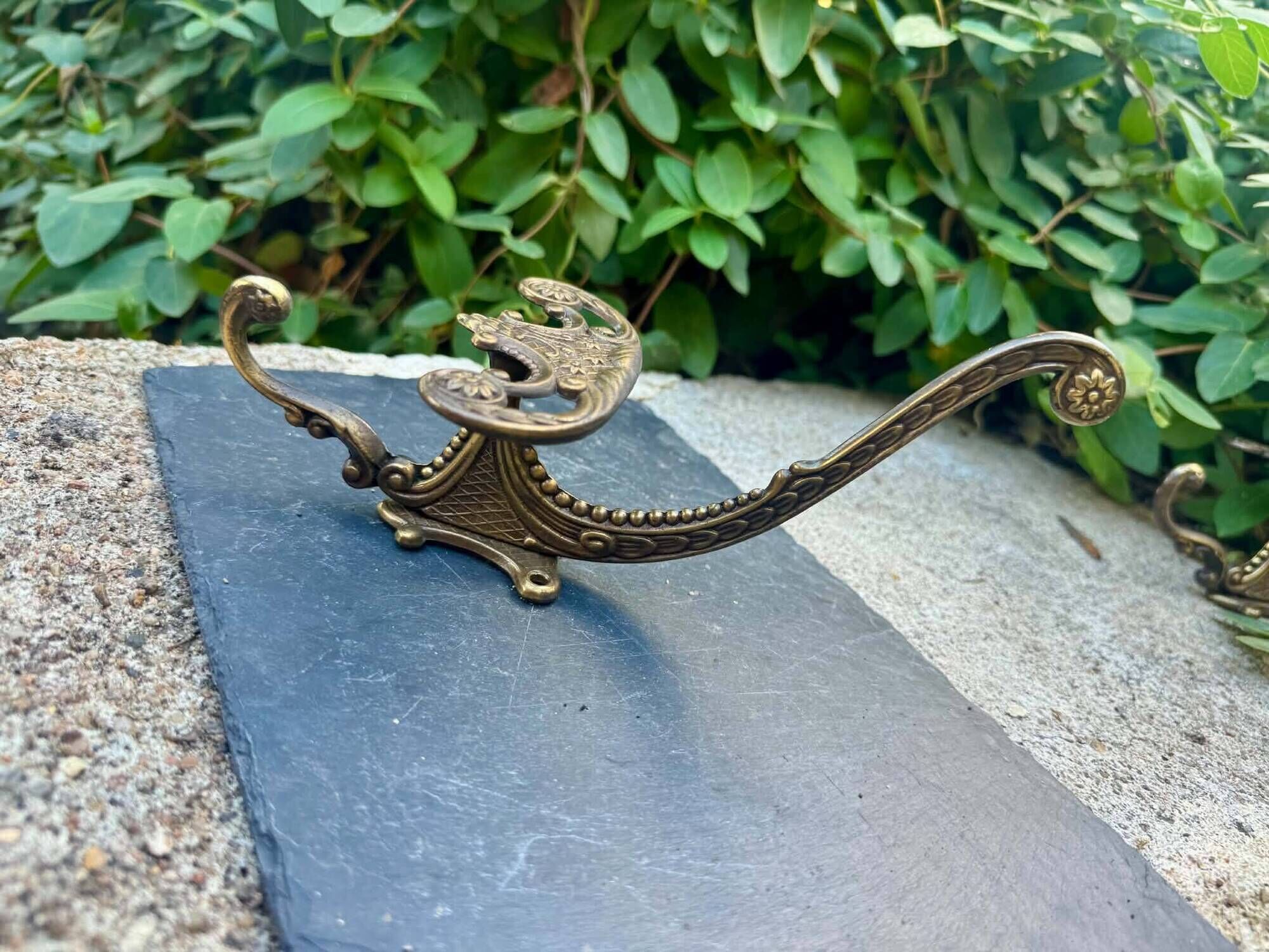 3 vintage Italian baroque brass coat hooks