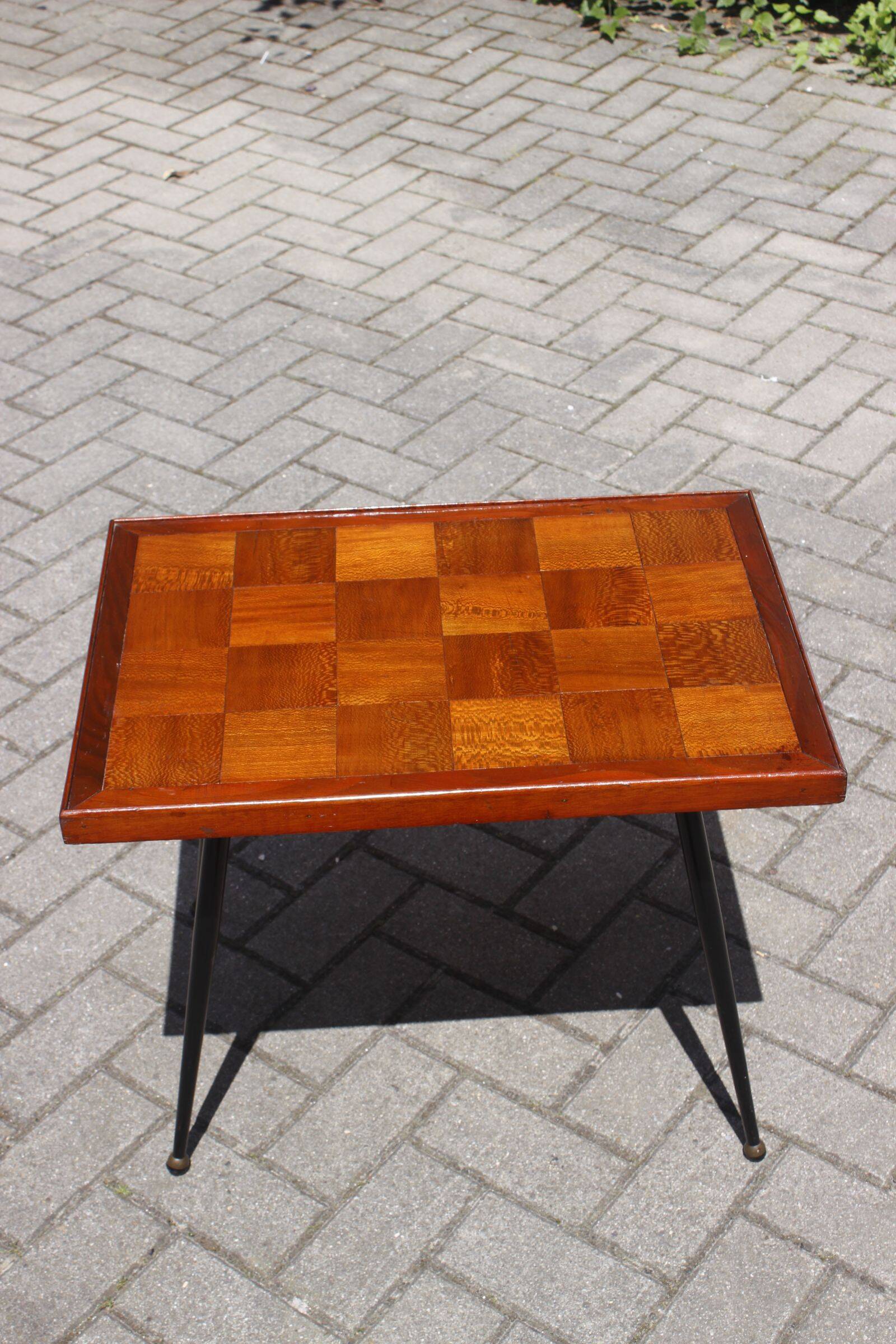 Modernist wood & steel coffee table France 1950s