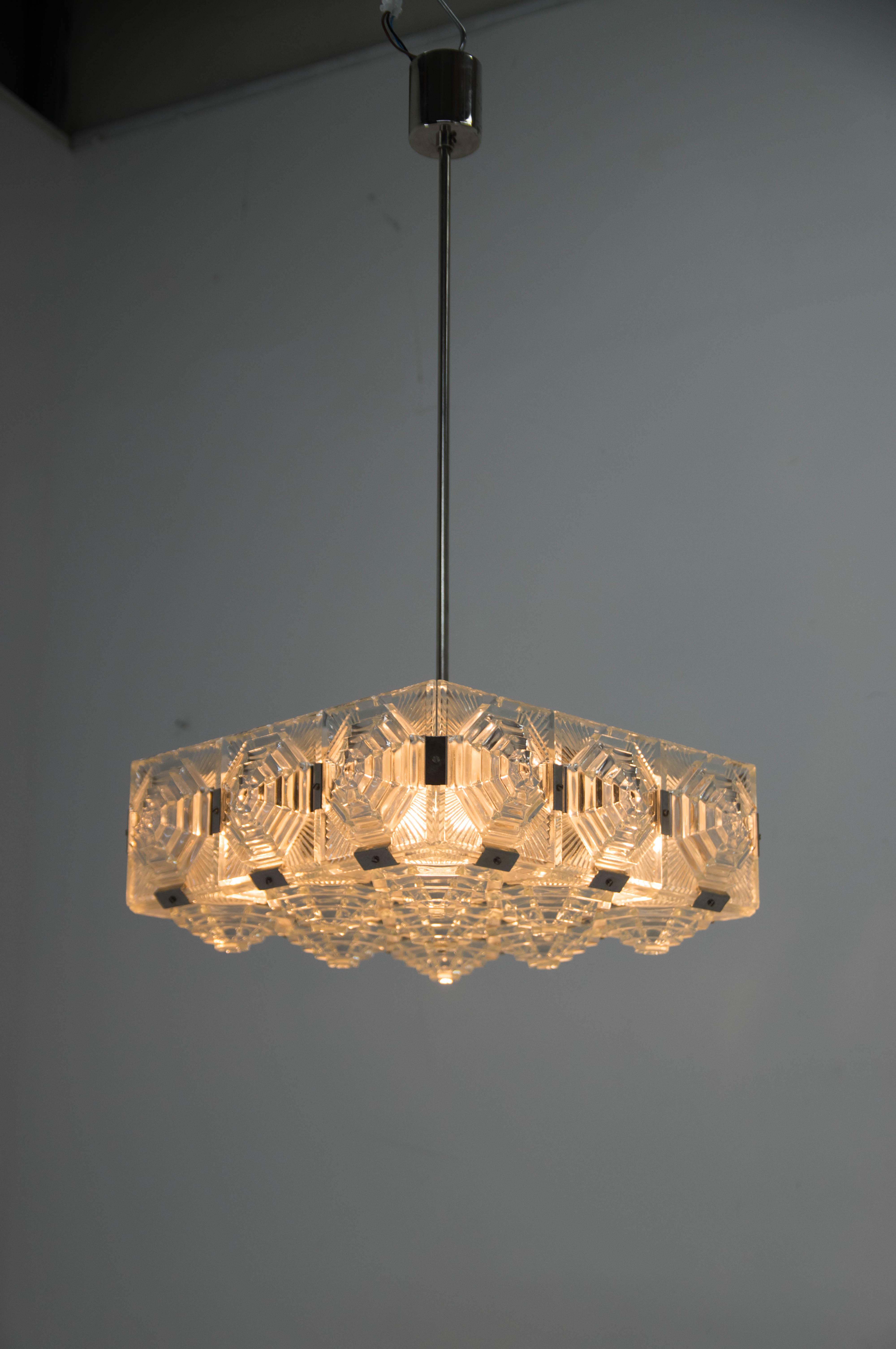 Brutalist Glass Chandelier by Kamenicky Senov, 1970s