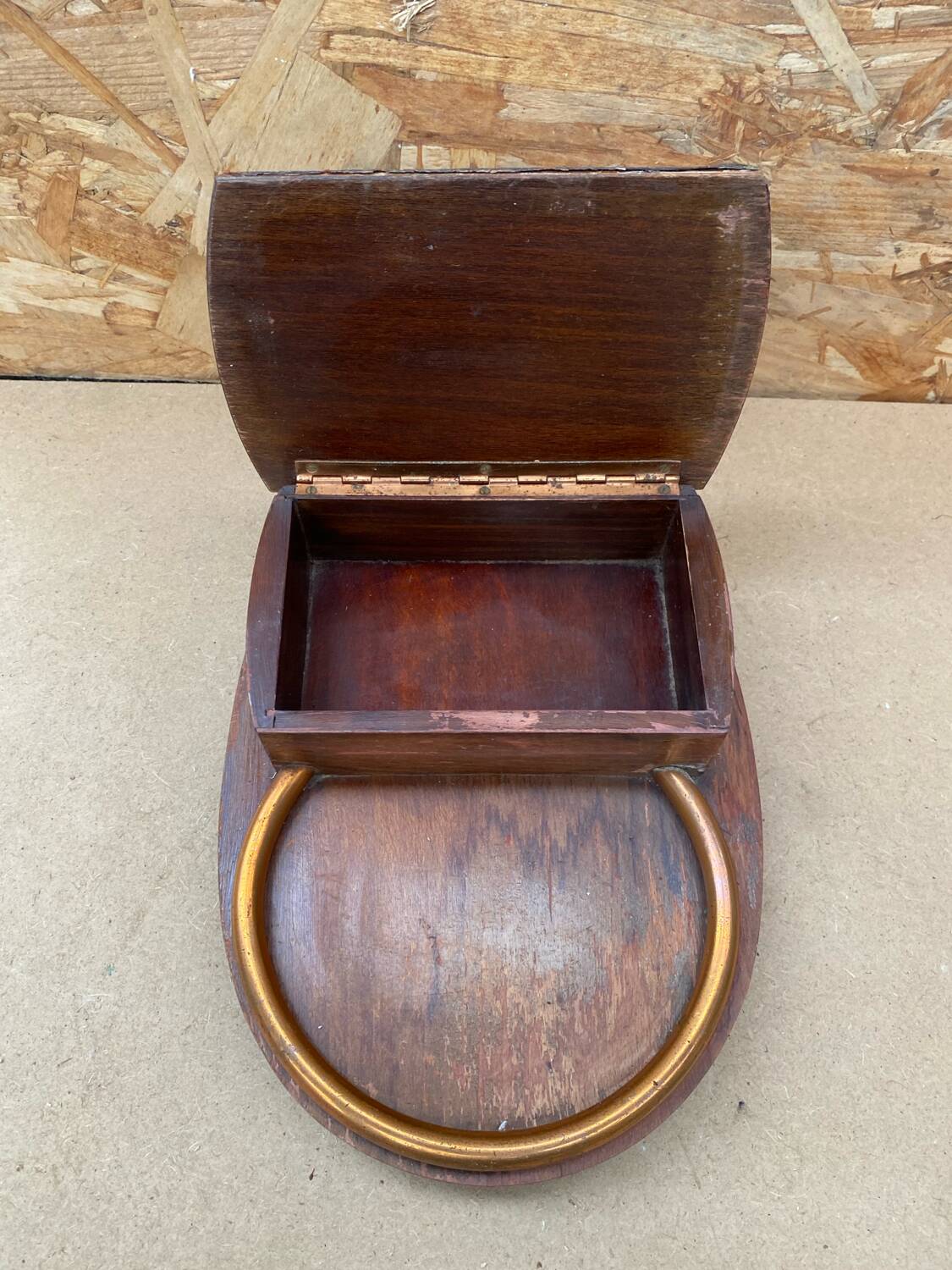 Antique cigarette tobacco dispenser wood & copper 1960s vintage