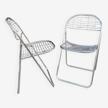 Pair of Niels Gammelgaard (?) "aland" mesh folding chairs, chrome, 1970