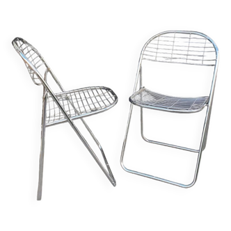 Paire de chaises pliantes en filet "aland" Niels Gammelgaard (?), chrome, 1970