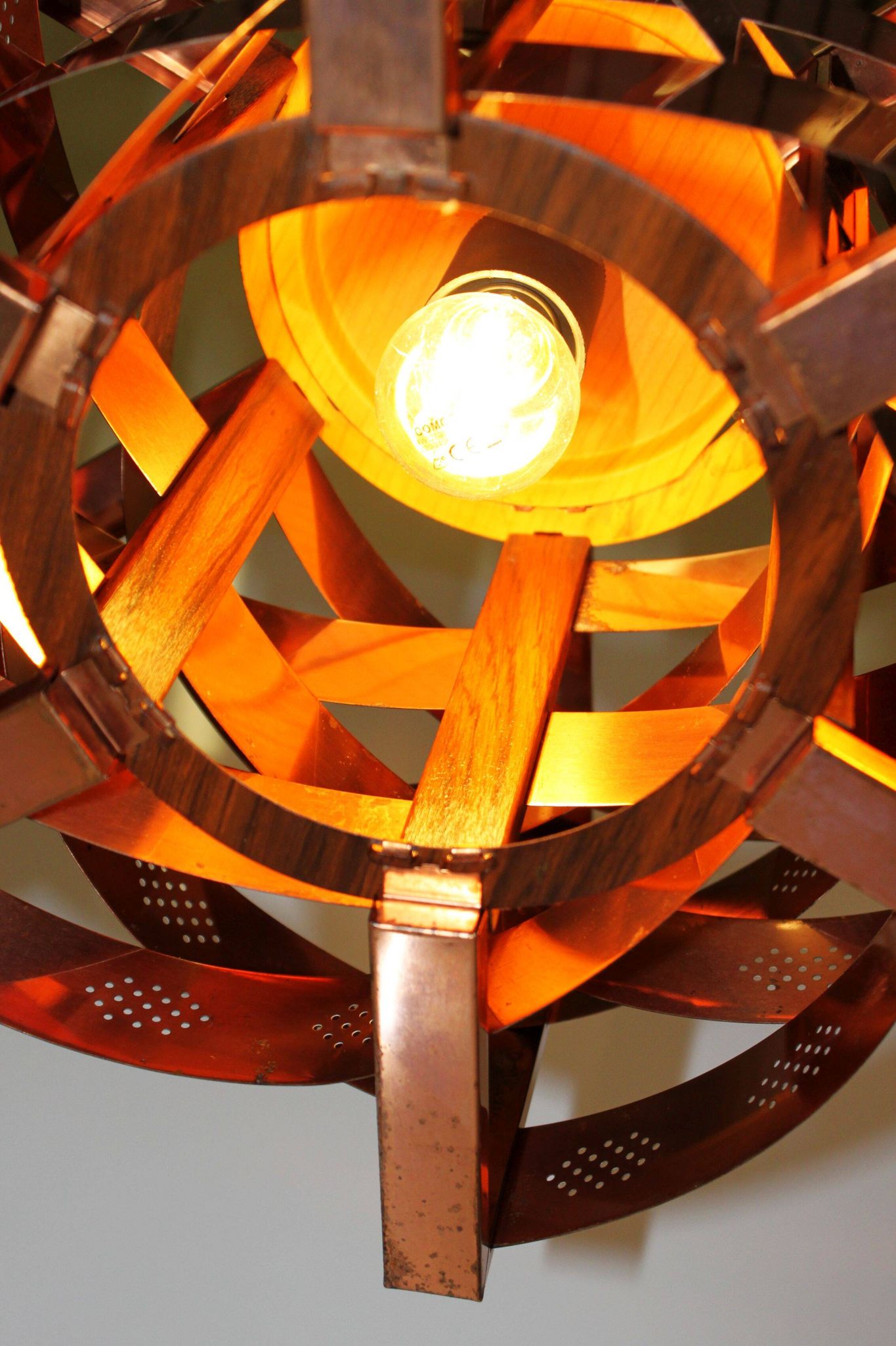 Copper pendant light by Werner Schou for Coronell Electro, Denmark, 1969.