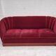 1960s, Danish 3 seater sofa, original condition, cherry-red furniture velour.
