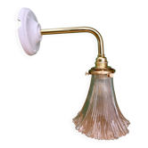 Applique coudée tulipe vintage en verre holophane