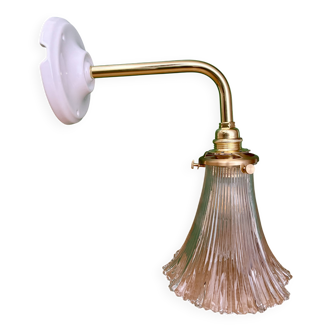 Applique coudée tulipe vintage en verre holophane