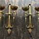 Pair of XXL torchlight sconces in golden beaten iron Italian work 1960