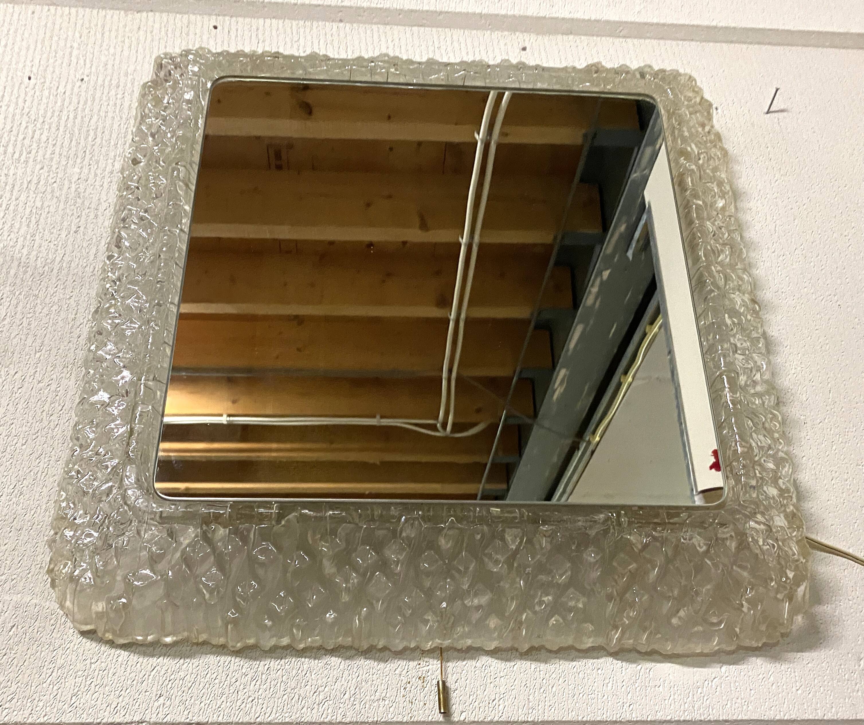 Ice mirror by Egon Hilleband square with light 1970s