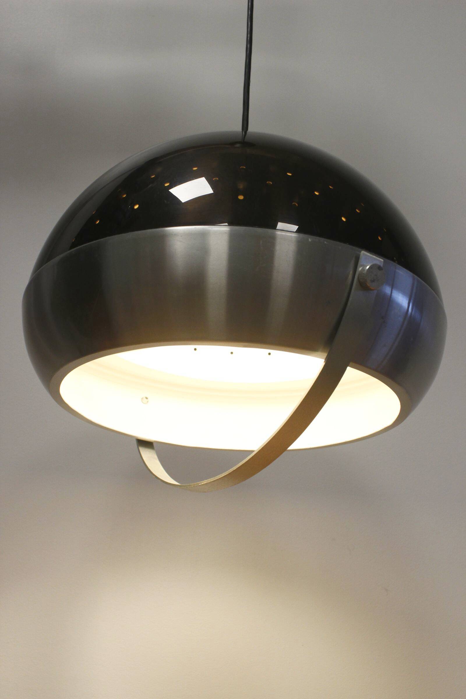 Space Age pendant chandelier smoked plexiglass & aluminum 1970s